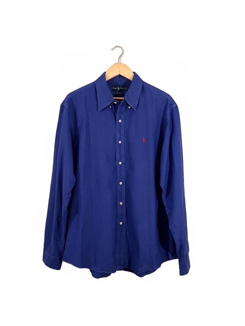 Vintage Ralph Lauren Blue Custom Fit Button Up Shirt XL Preppy Dress Shirt
